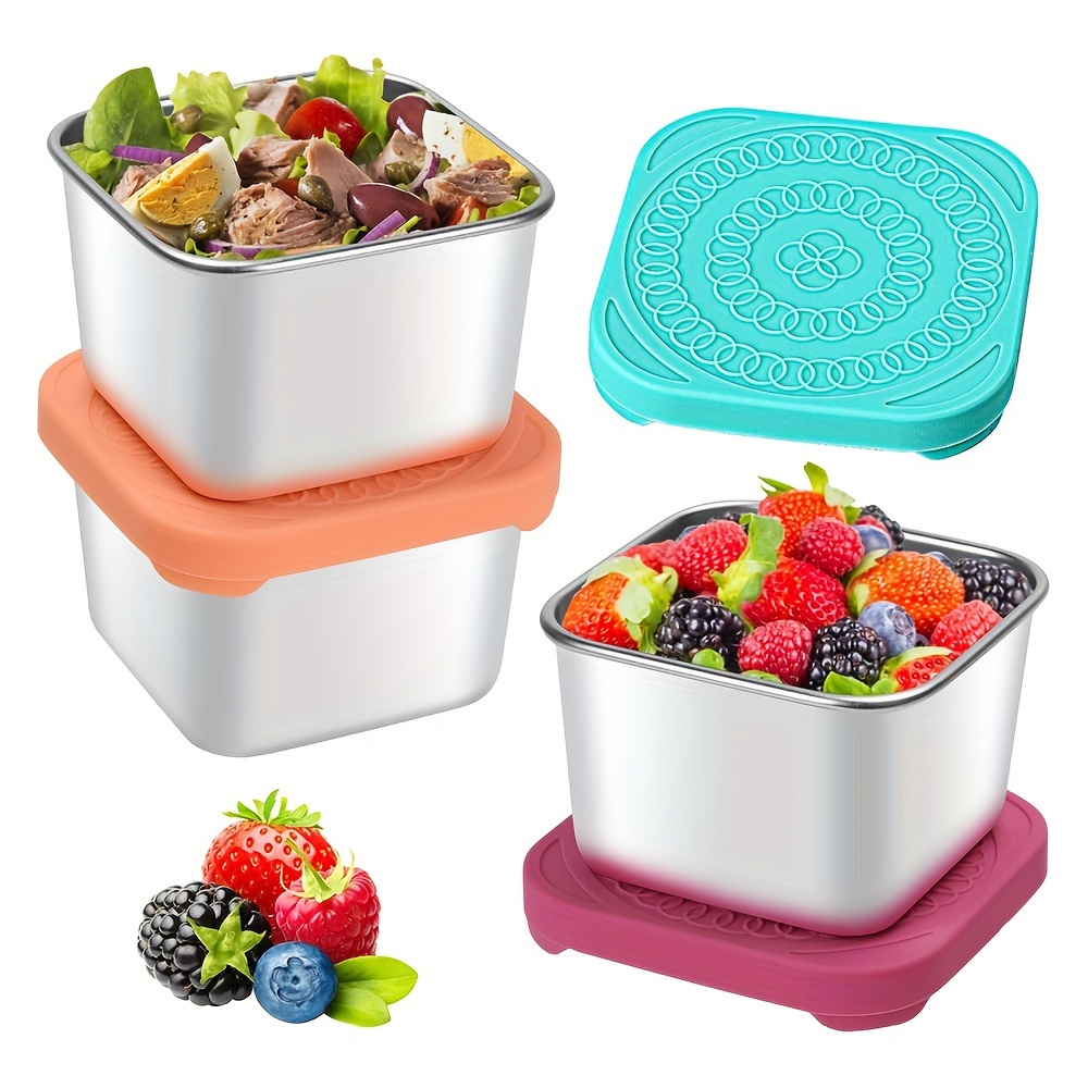 3Pcs Stainless Steel Snack Containers with Silicone Lid Portable