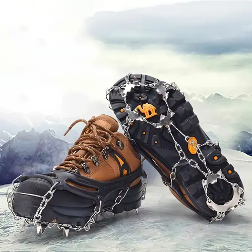 Crampons Ice Cleats 24 Steel Spikes Snow Grips Ice Grippers Traction  Anti-Slip Stainless Cleats for Shoes Boots Winter Outdoor Walking Jogging  Climbing Hiking Fishing Running 