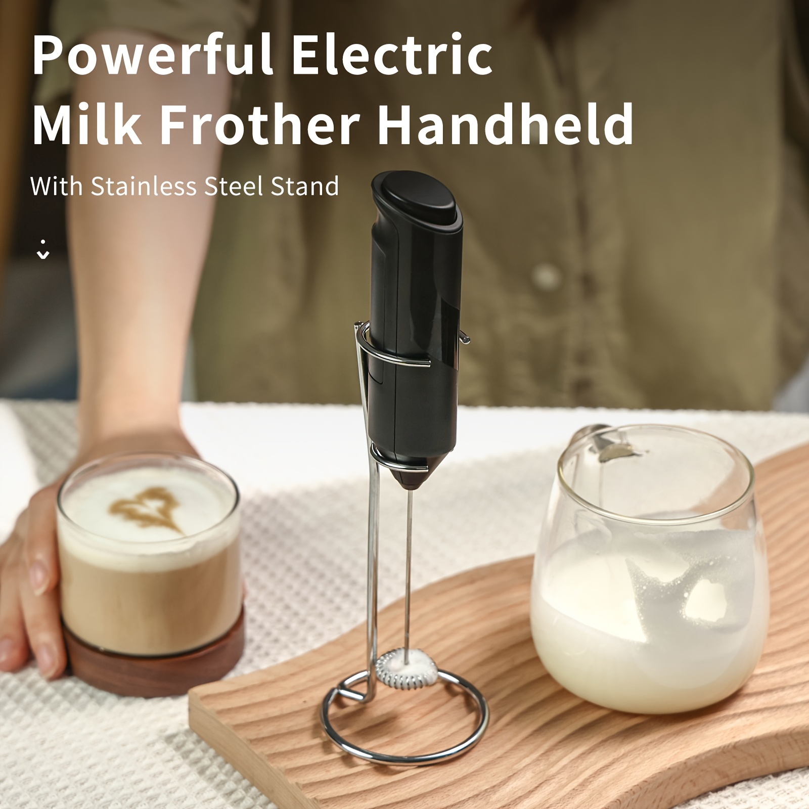 Mousseur à lait électrique, mousseur à lait rechargeable USB 2 en 1 Mousseur  à lait à piles pour café, latte, cappuccino, battre les œufs 
