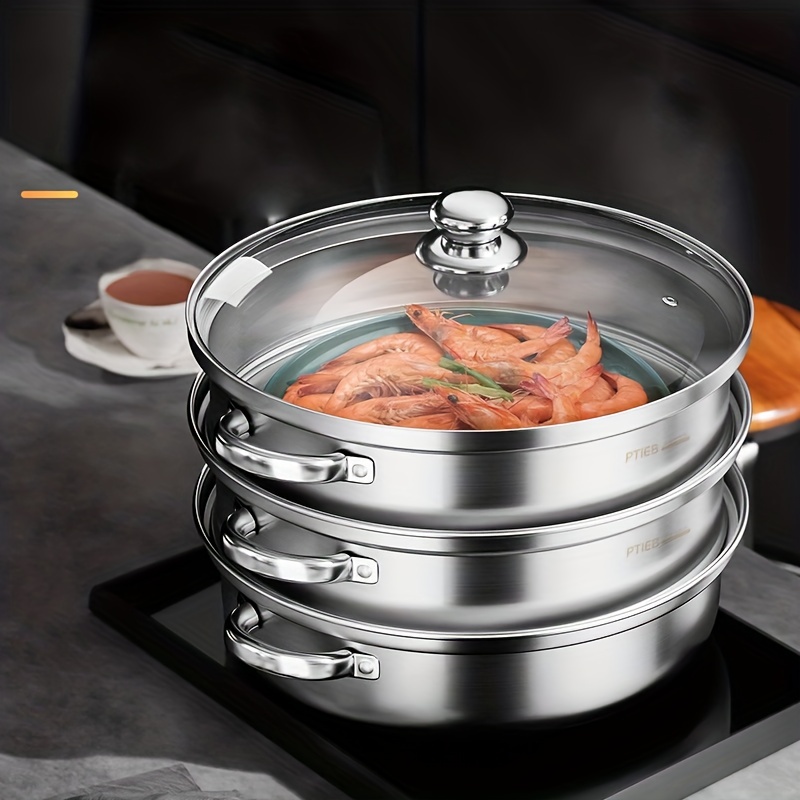 28cm Stainless Steel Two Three Layer Thick Steamer Pot Soup Steam Pot  Universal Cooking Pots for Induction Cooker Gas Stove - AliExpress