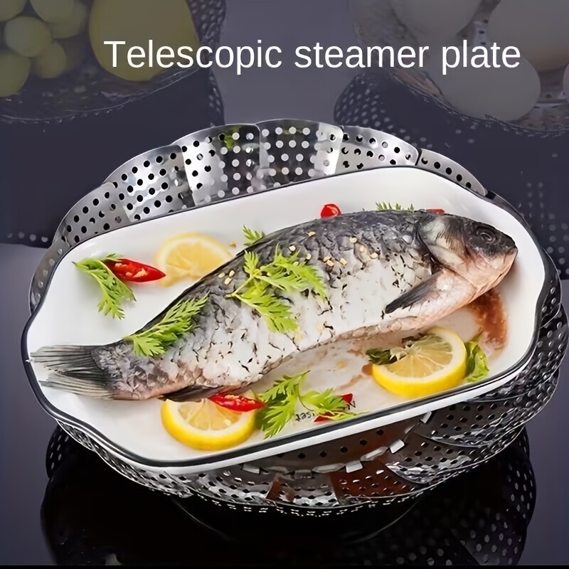 Steamer Basket Retractable Foldable Silicone Food Steamer Drawer  Heat-Resistant Waterproof Steaming Plate Home Kitchen Tool
