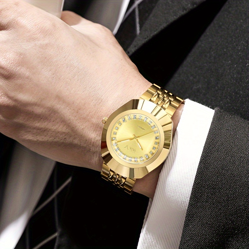 Reloj Metalico Elegante Hombre Con Calendario Dorado