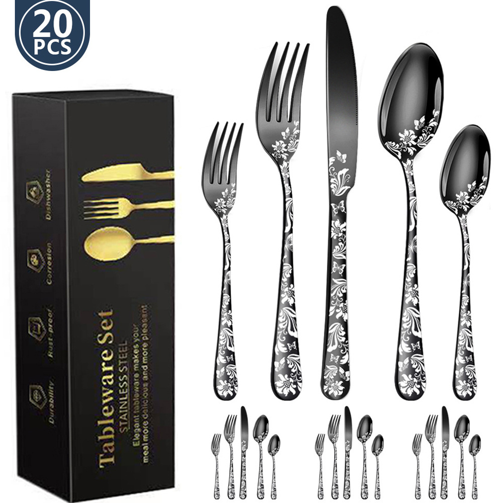 Black Silverware Set Elegant Flatware Set For 4 With Steak - Temu