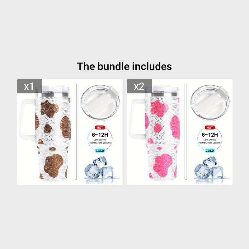 Cow Print Studded Tumbler With Lid And Straw, Stainless Steel Thermal Water  Bottle With Handle, Portable Drinking Cups, For Car, Home, Office, Summer  Drinkware, Travel Accessories, Birthday Gifts - Temu