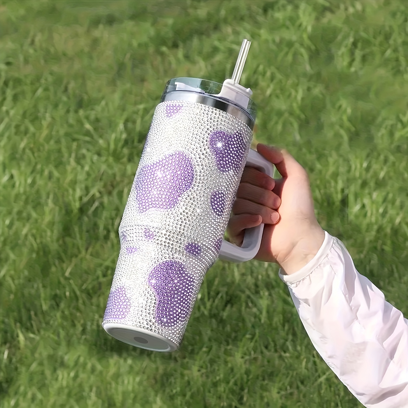 1pc, Cow Print Tumbler With Lid And Straw, 40oz Stainless Steel Thermal  Water Bottle With Handle, Shiny Studded Car Cups, Portable Drinking Cups,  For Car, Home, Office, Summer Drinkware, Travel Accessories, Birthday