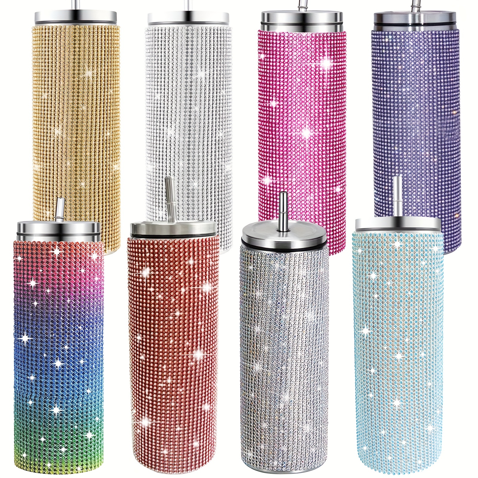 304 Stainless Steel Tumbler With Lid Straw And Rhinestone - Temu