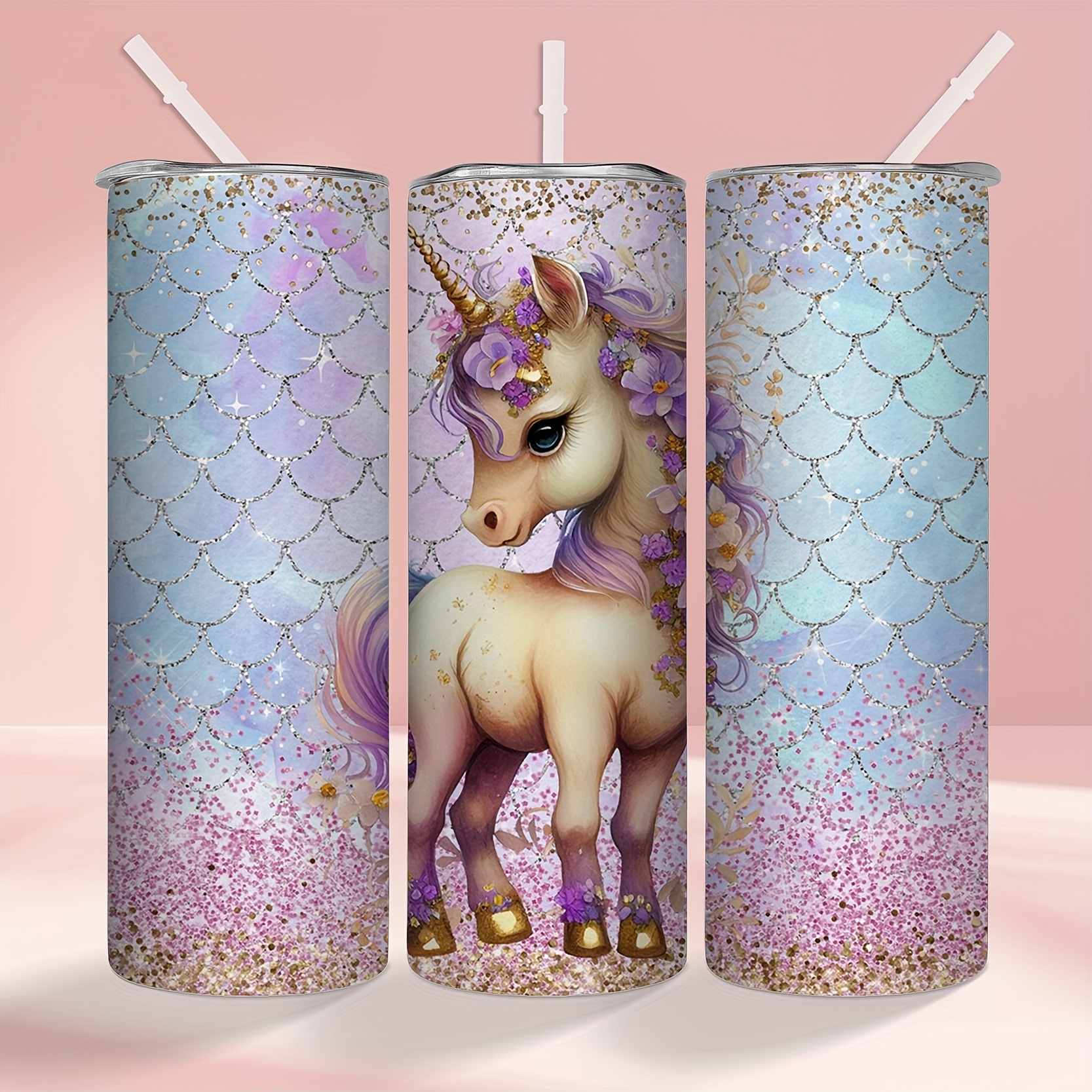 Vaso de viaje de unicornio con pajita, vaso de viaje para niños, tazas de  café helado con purpurina, taza de plástico para regalo de fiesta  (unicornio