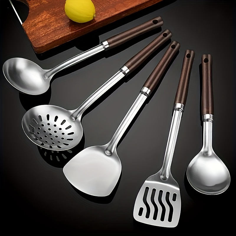 Stainless Steel Kitchen Utensils With Wooden Handle Core - Temu