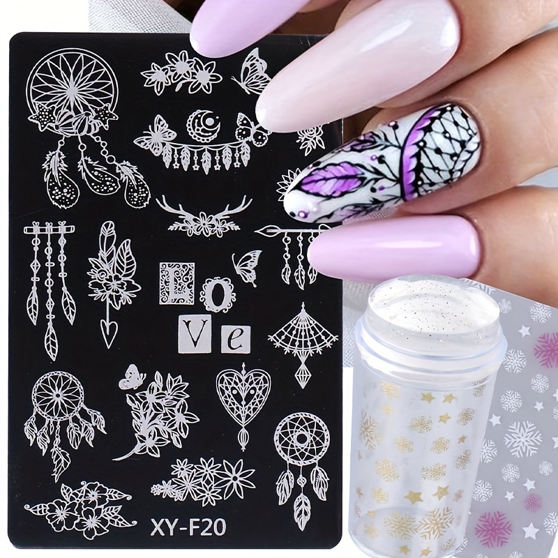 24 Sheets Airbrush Stencils Nail Stickers for Nail Art, French Nail Decals  Printing Template Stencil Tool Moon Stars Heart Butterfly French Design