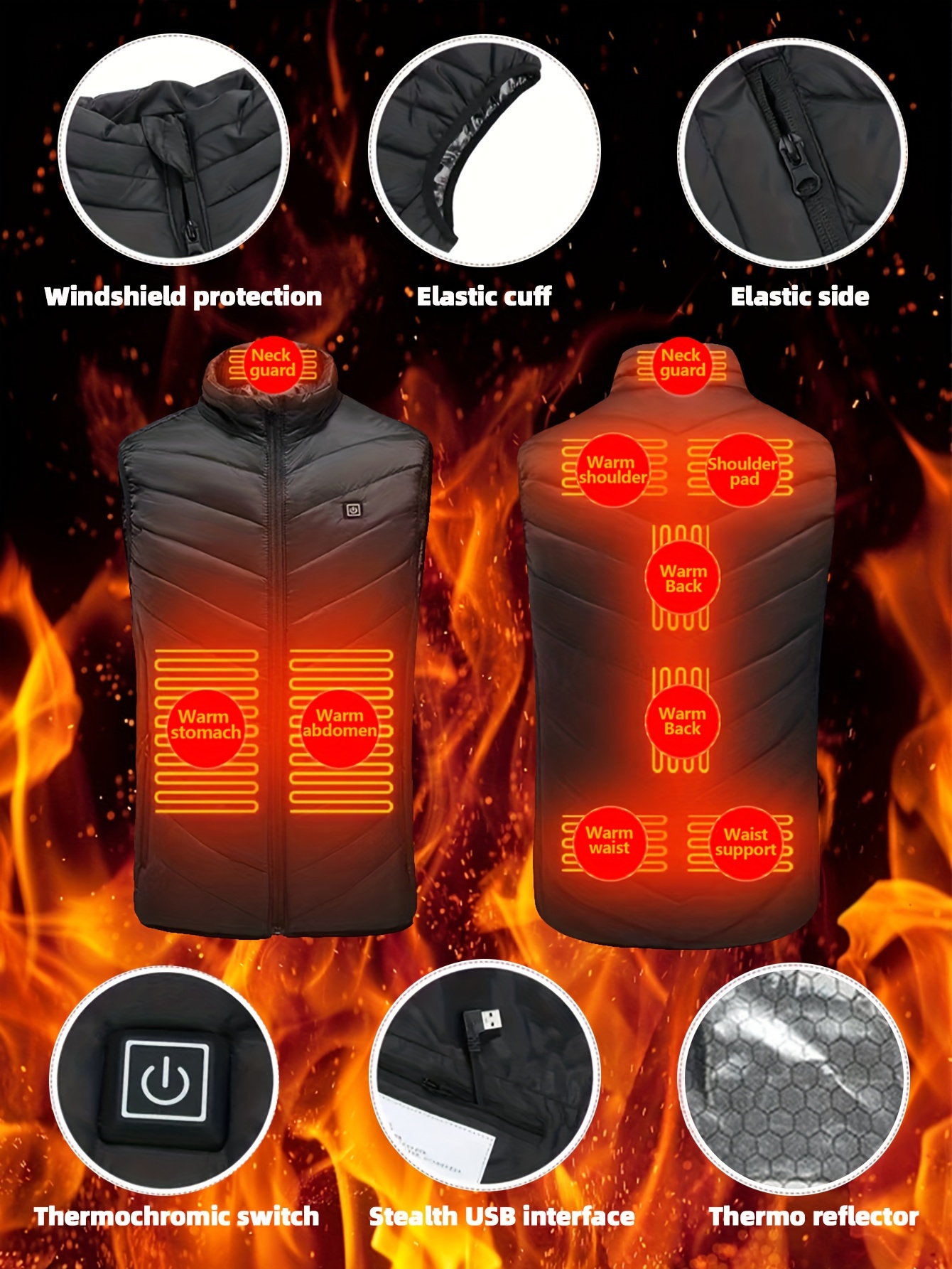 Chaleco térmico para hombres y mujeres, chaleco eléctrico con calefacción  por USB, chaleco de invierno ajustable y lavable