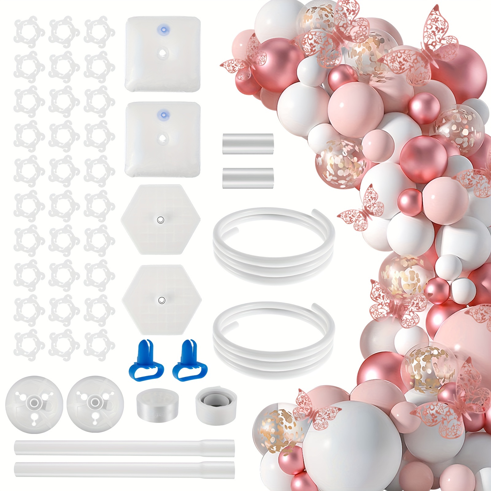 2 Sets Balloon Column Stand Kits 8.4ft Height Balloon Arch Stand Kit with 2  Base Stand 8 Pole 4 Flower Clip Reusable Balloon Tower Decorations for