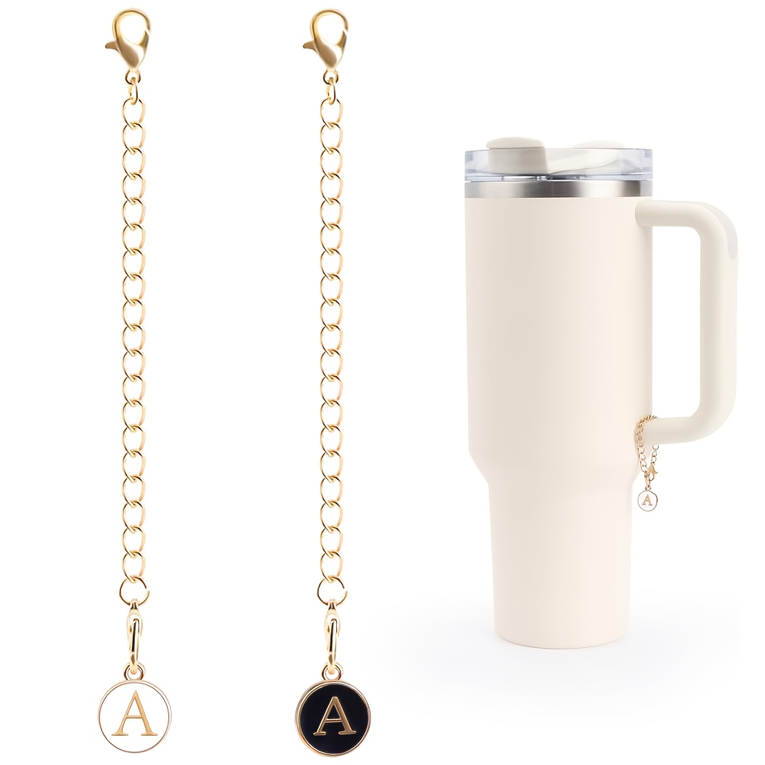 Initial Letter Chain Charm And Straw Tip Cover Set For Stanley