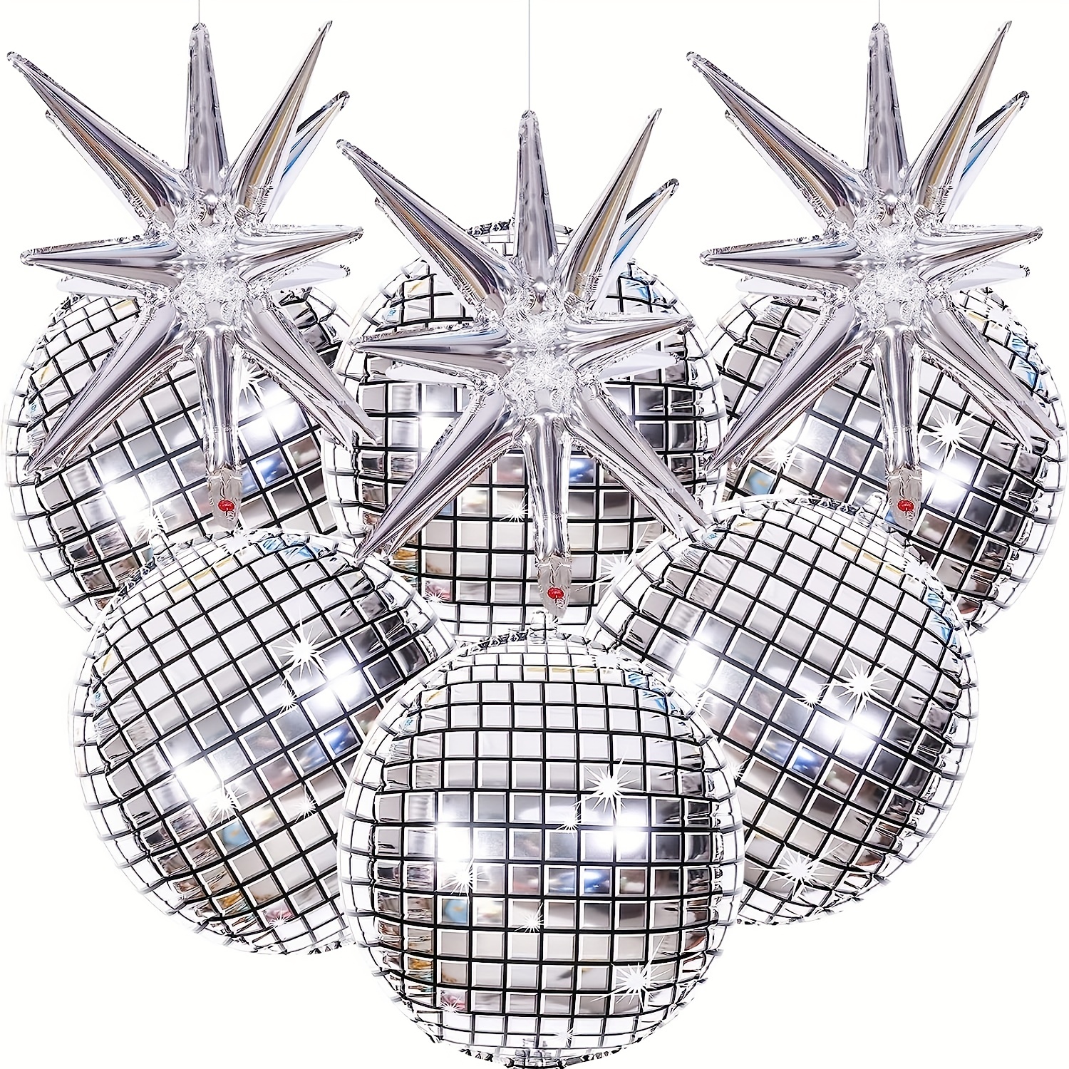 Disco Ball Balloons 20 Pieces 22 inch 4D Disco Balloons Large Silver Laser Foil Balloon Metallic Mirror Balloon for Disco Dance Party