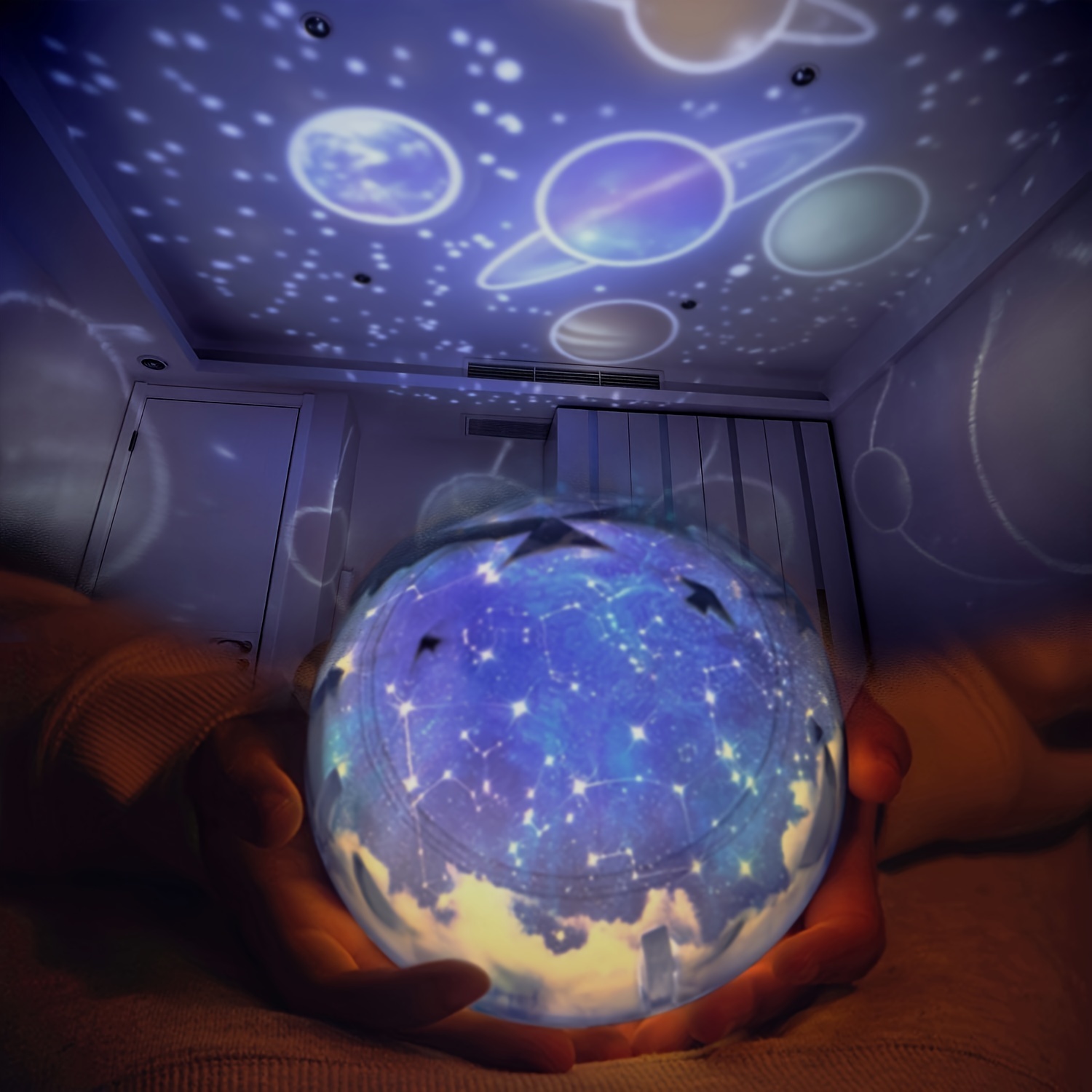 Lámpara de proyector de estrellas giratoria recargable 3 en 1 | Luz  nocturna de alce | Caja de música clásica | 6 películas temáticas:  Universo