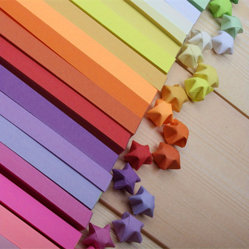 210pcs Luminous Star Origami Paper Strips Heart-Pattern Paper Lucky Stars  Decoration Papers For Kids DIY Handmade Crafts,School Folding Star Origami