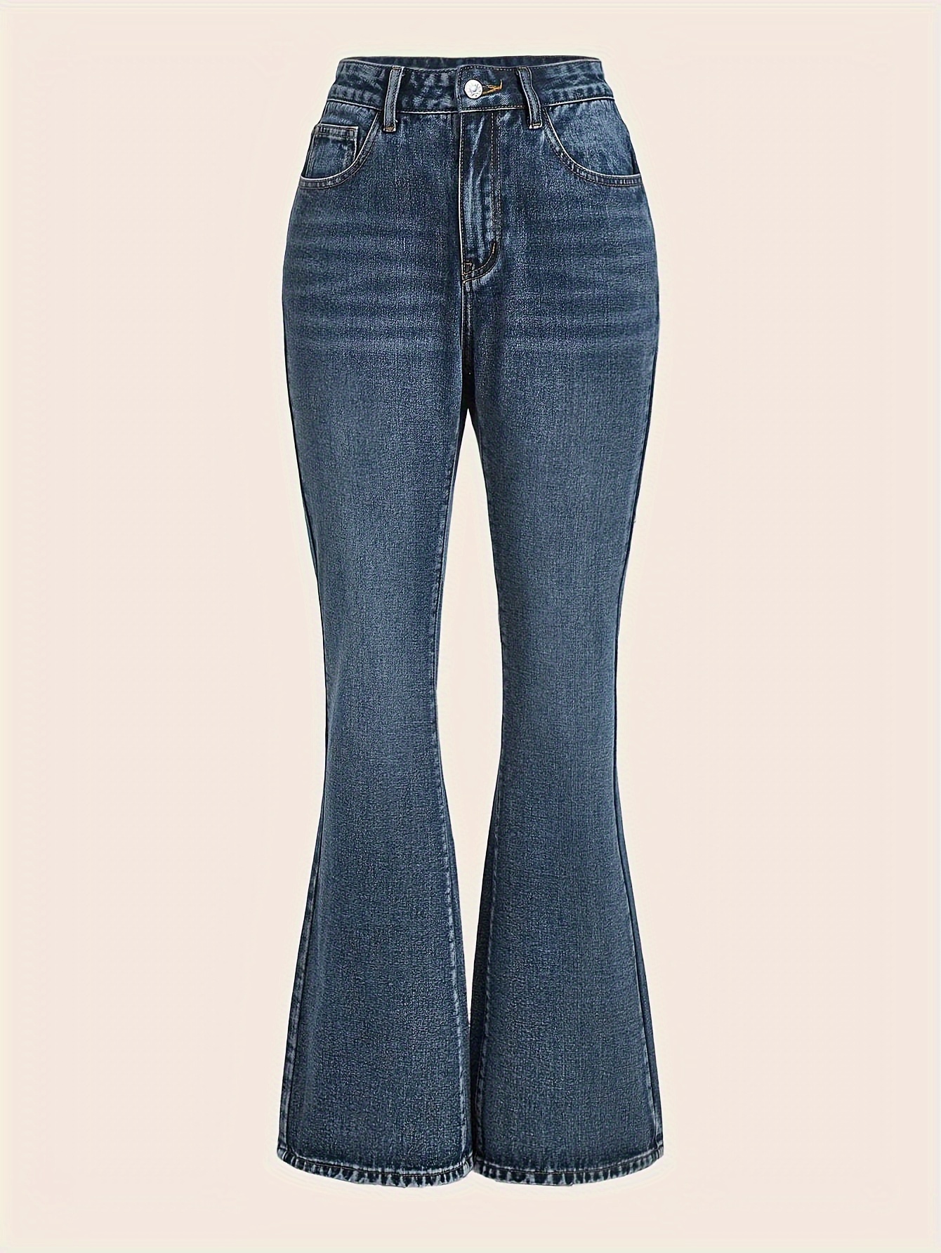 Blue Frayed Trim Flare Jeans, Bell Bottom Distressed High Waist Slim Fit  Denim Pants, Women's Denim Jeans & Clothing