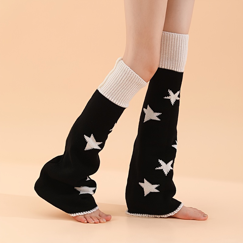 Star Print Striped Leg Warmers Jk Style Knee High Flared Leg