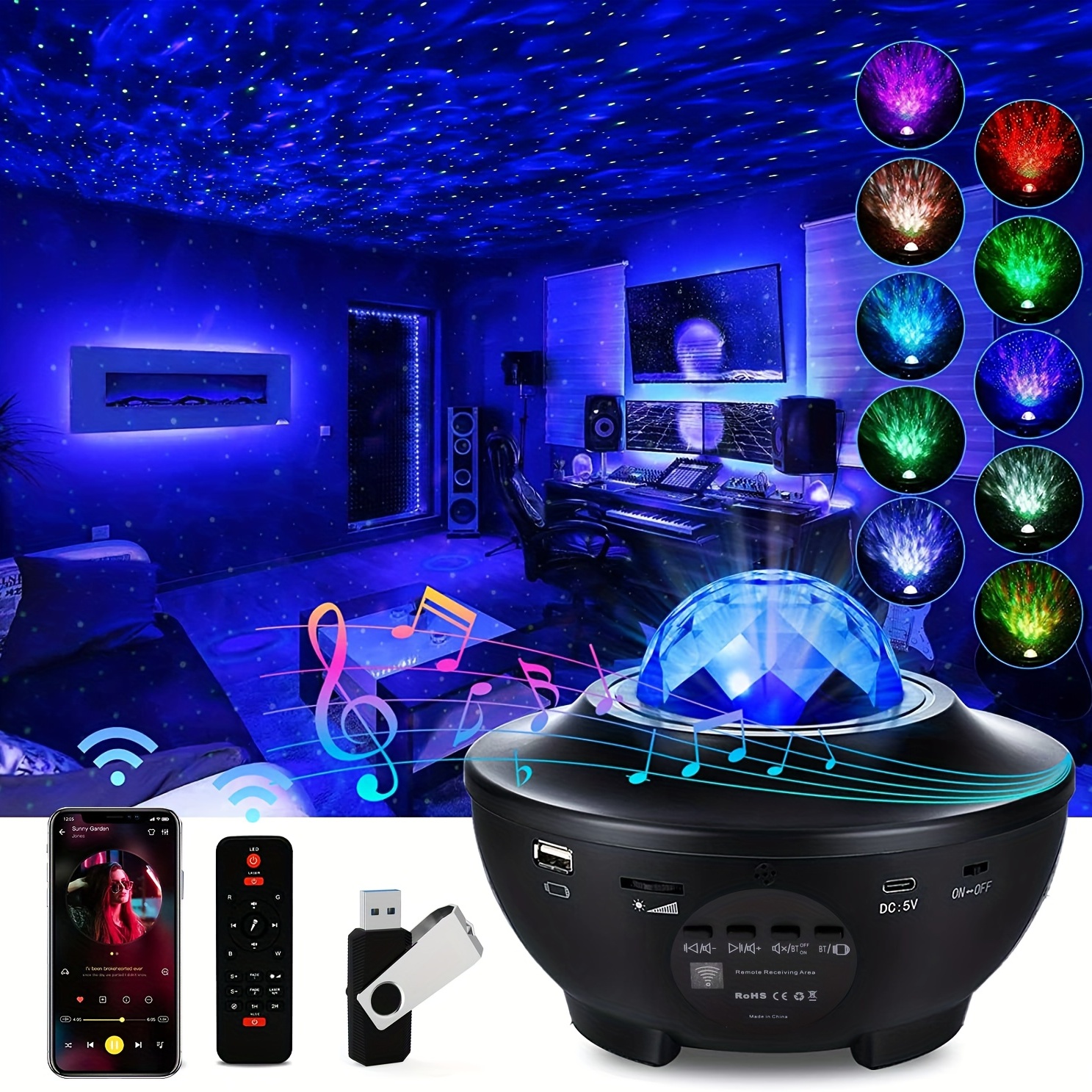 Projecteur Ciel Etoile Galaxie - LED Alexa Planetarium Projecteur  Plafond,avec Bluetooth, Télécommande et 10 Modes,Decoration Chambre pour  Adultes et Enfants