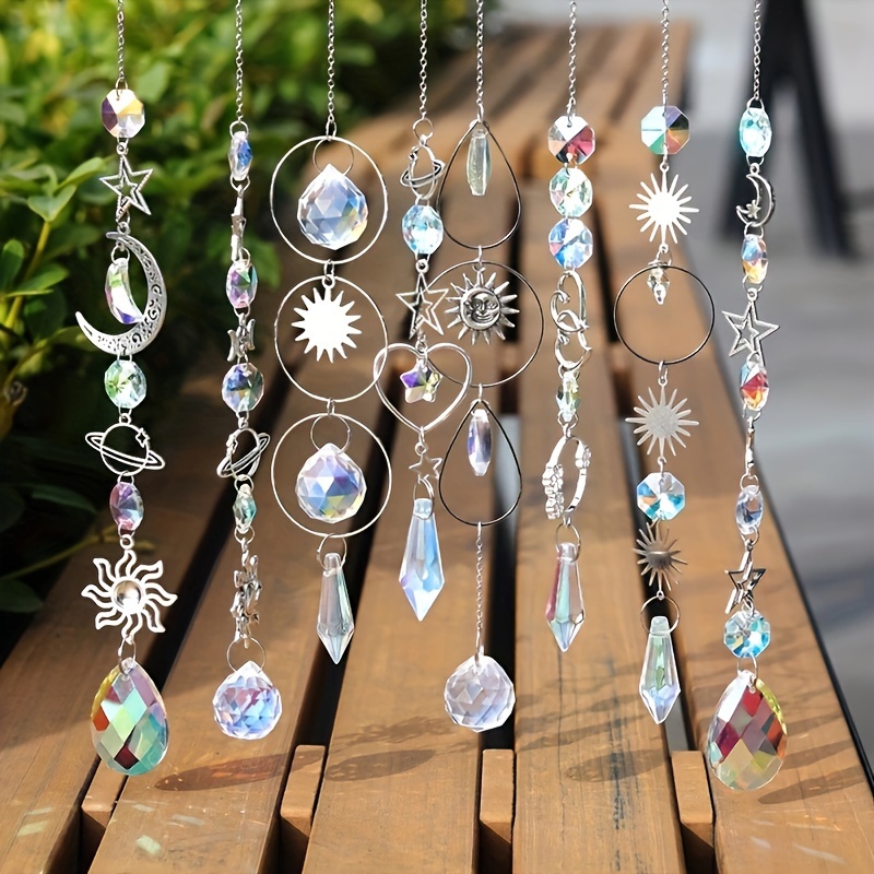  57 Pcs Crystal Suncatcher Hanging Sun Catcher Kits for Adults  Colorful Crystals Suncatchers Prisms with Chain Pendant Ornament Suncatchers  DIY Crafts for Window Home Office Garden Decoration (Silver) : Patio
