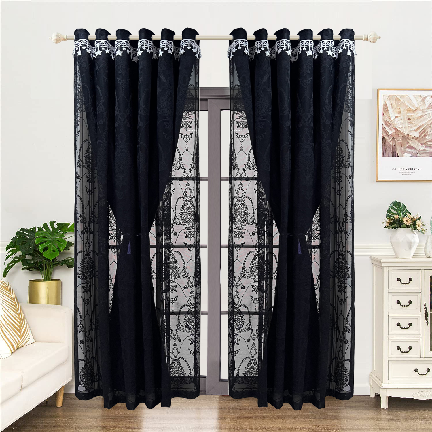 1PC Barra de cortina negra con bolsillo para varilla y parte superior de  ojales, cortina negra de color sólido, cortinas opacas para comedor,  dormitor
