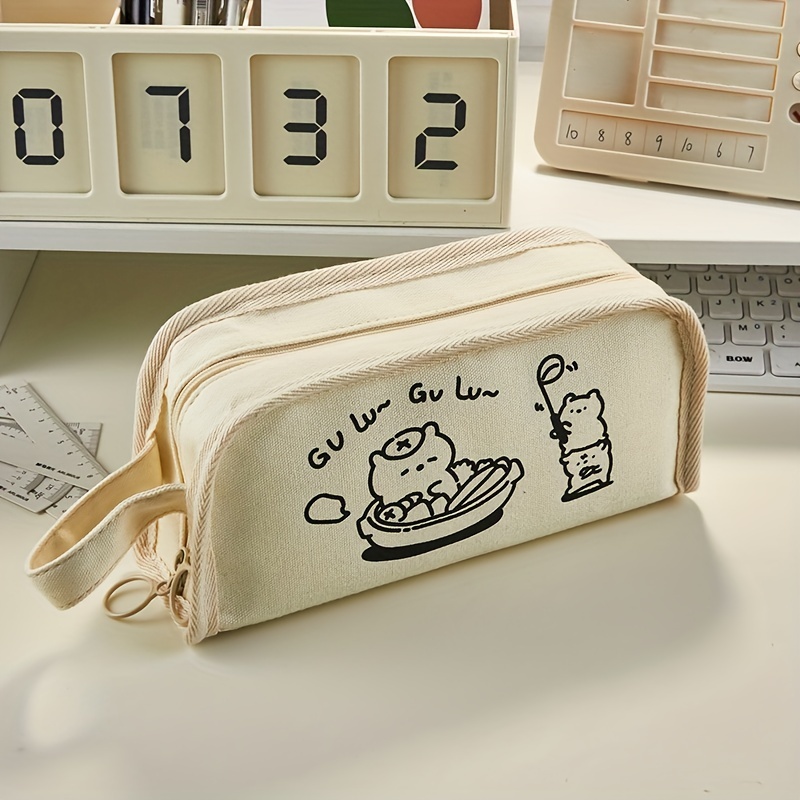 1pc Cute Cartoon Large Capacity Pencil Case For Korean & Japanese Students,  With Various Compartments & Multi-function Options, Can Be Used As  Stationery, Cosmetic, Toiletry & Organizer Bag For Women & Kids