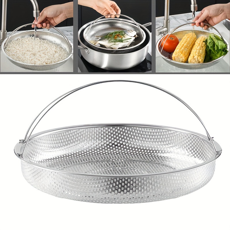 3pcs Vaporera Multiusos De Acero Inoxidable Con Agujeros Densos, Cesta De  Drenaje De Verduras Y Frutas, Placa De Lavado De Arroz, Placa Universal Y Ju