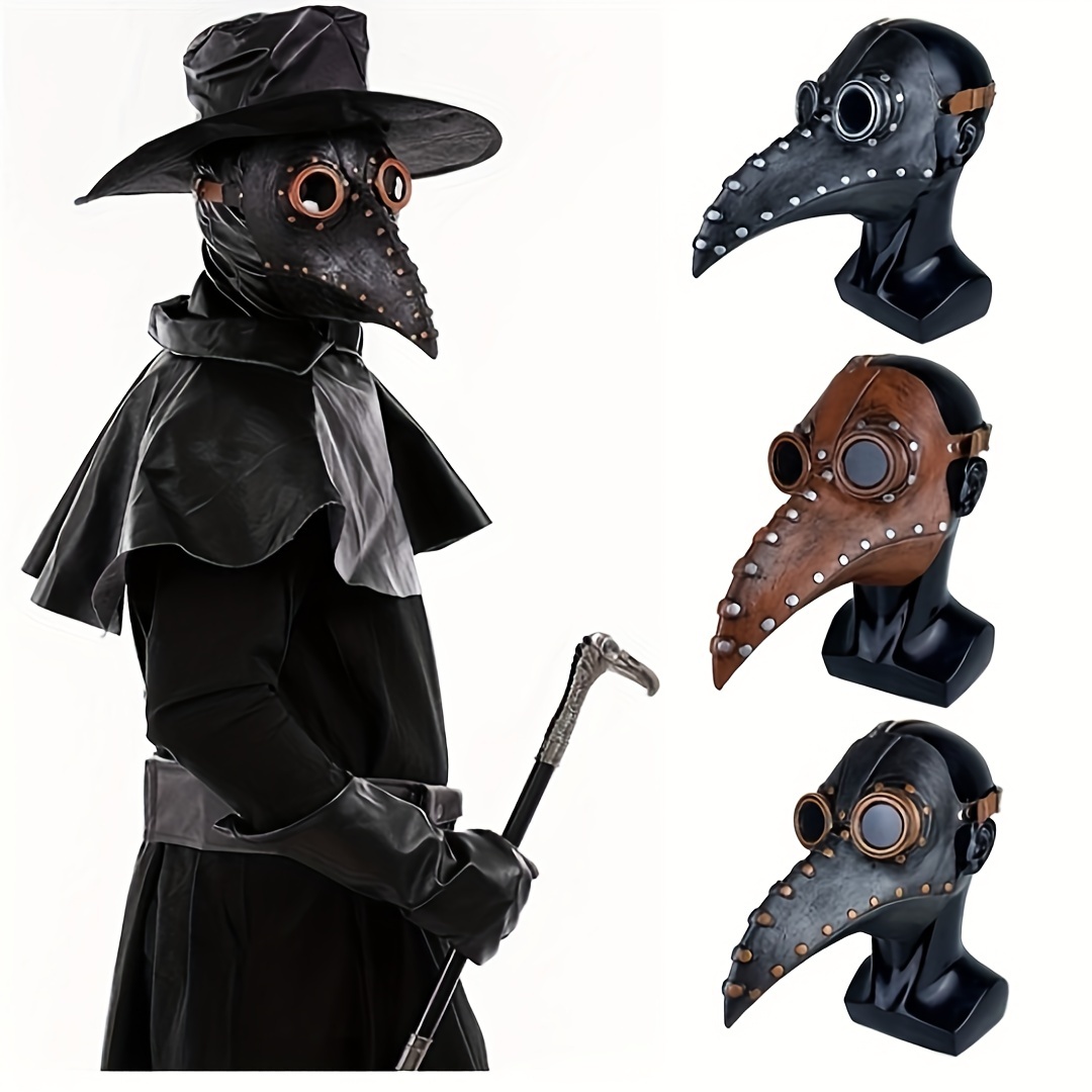 Creepy Party Médecin de la Peste Masque Noir Rivet Long Nez Masques  Steampunk Accessoires de Costume pour Bal Masqué Fête d'Halloween Carnaval  Cosplay
