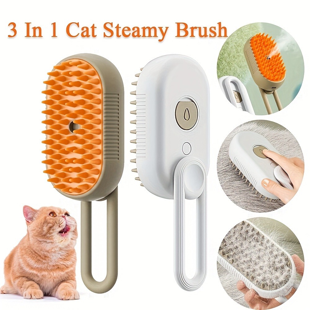 Peine con pulverizador eléctrico para mascotas, cepillo de aseo con vapor  para gatos recargable, herramienta de limpieza (blanco)