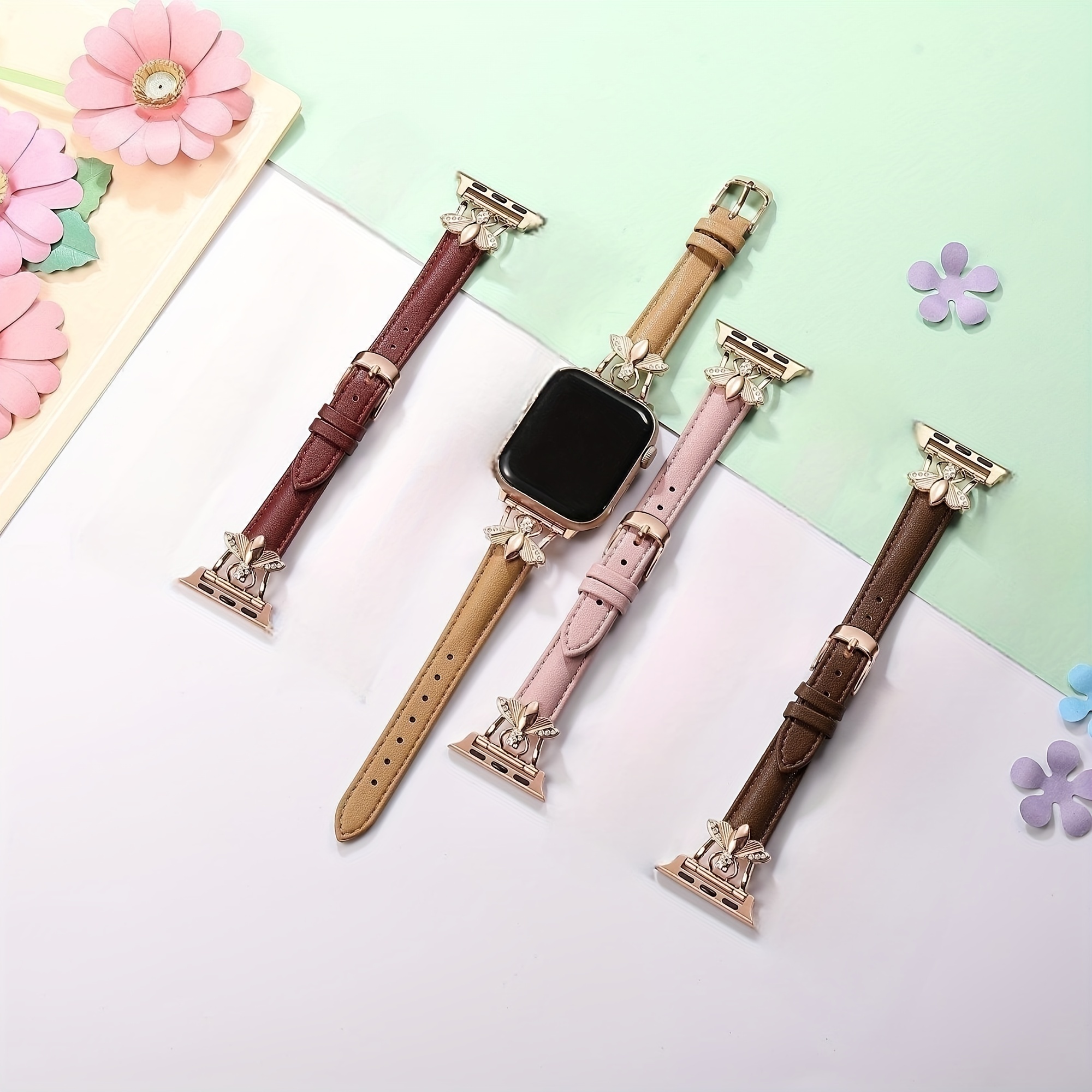 (Honey bee Golden Pattern Queen Crown Textile) Patterned Leather Wristband  Strap for Apple Watch Series 4/3/2/1 gen,Replacement for iWatch 42mm / 44mm