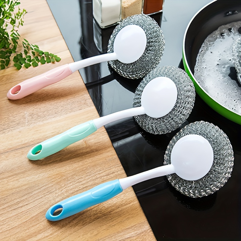 Kitchen Cleaning Tools Stainless Steel Wire Ball Dishwashing Brush With  Handle.