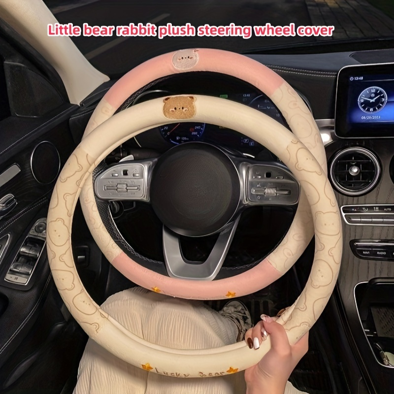 10pcs Pink Leather Steering Wheel Cover For Women Cute Car