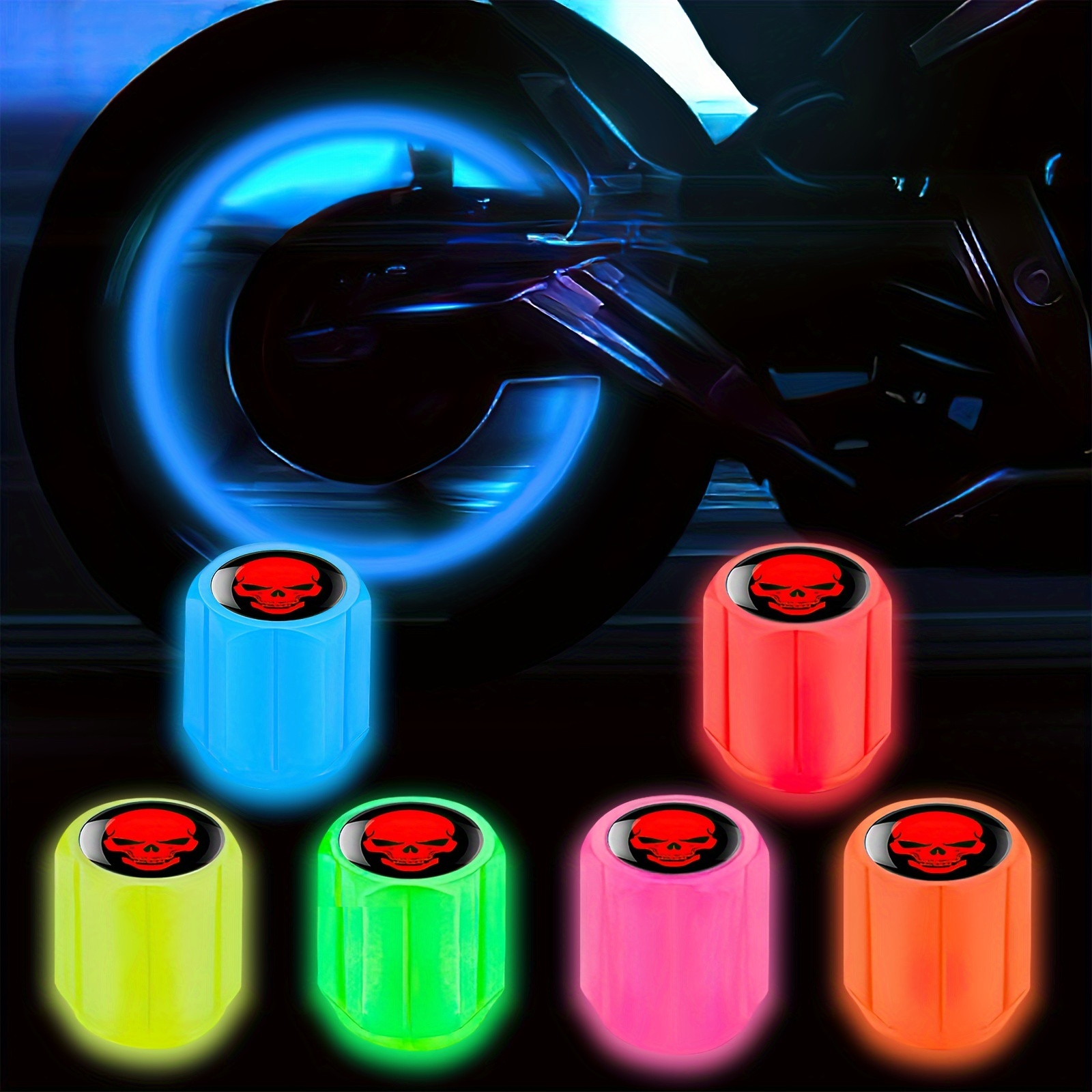 Bouchon de Valve lumineux pour pneu de voiture, 1 ensemble, capuchon de  noyau de Valve de crâne de moto (rouge)