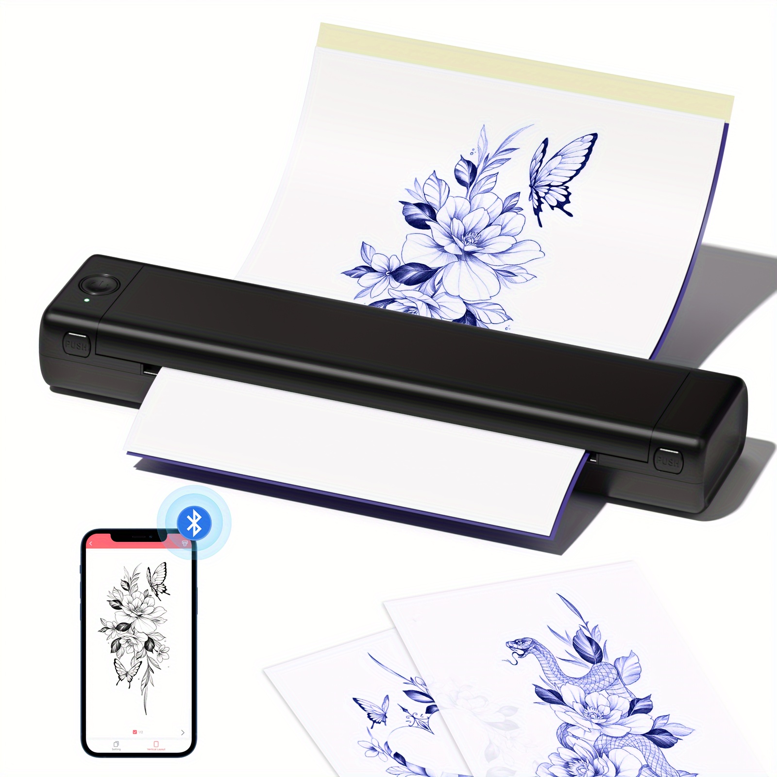 USB Tattoos Printer Thermal Tattoos Pattern Stencil Machine APP One-click  Printing Compatible with Computers Cellphones and XPWin7810 PC Tablets  System Black 