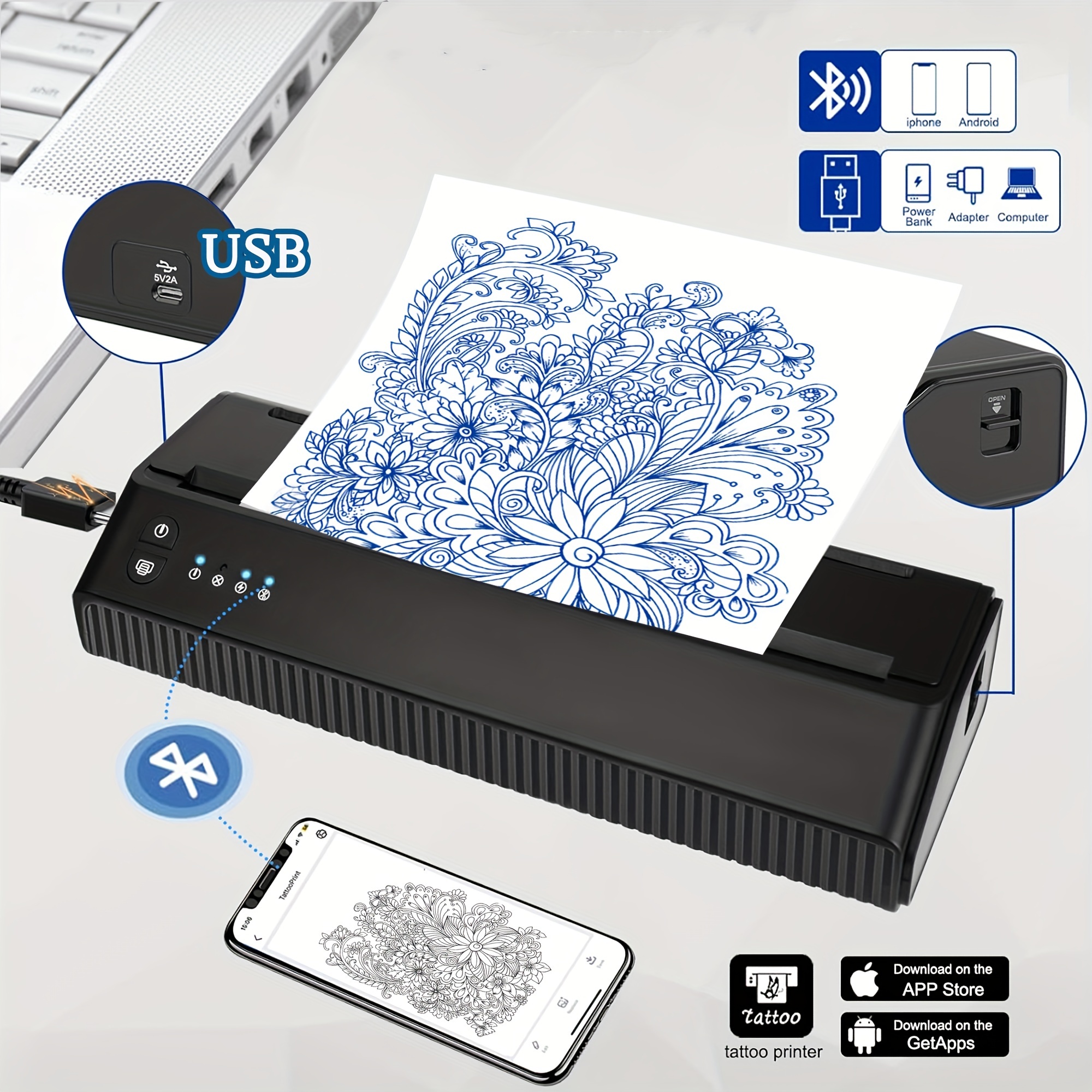 A4 Thermal Tattoo Printer Bluetooth Usb Tattoo Stencil Printer