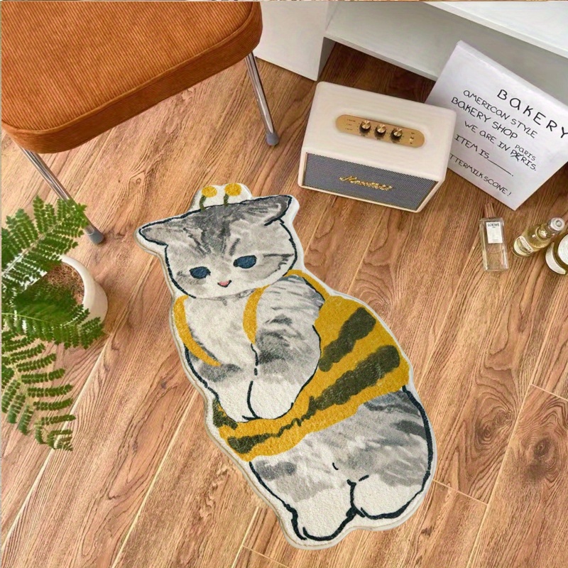 Cute Tabby Cat Pet Soft Floor Rug Nonslip Door Mat Room Decor