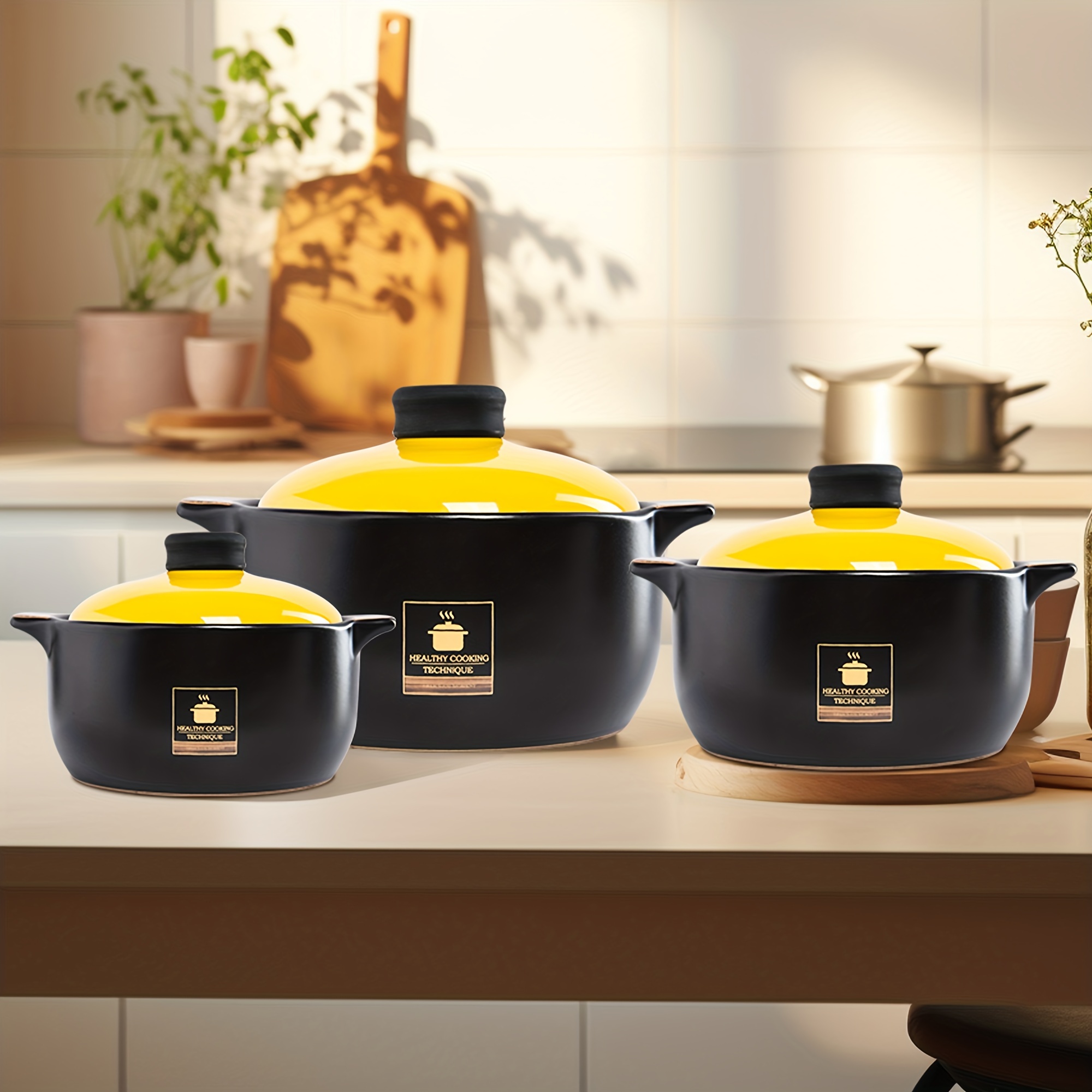 Casserole Cast Iron Pot Household Small Clay Fry Pan With Lid Yellow Stewed  Chicken Saucepans Lids