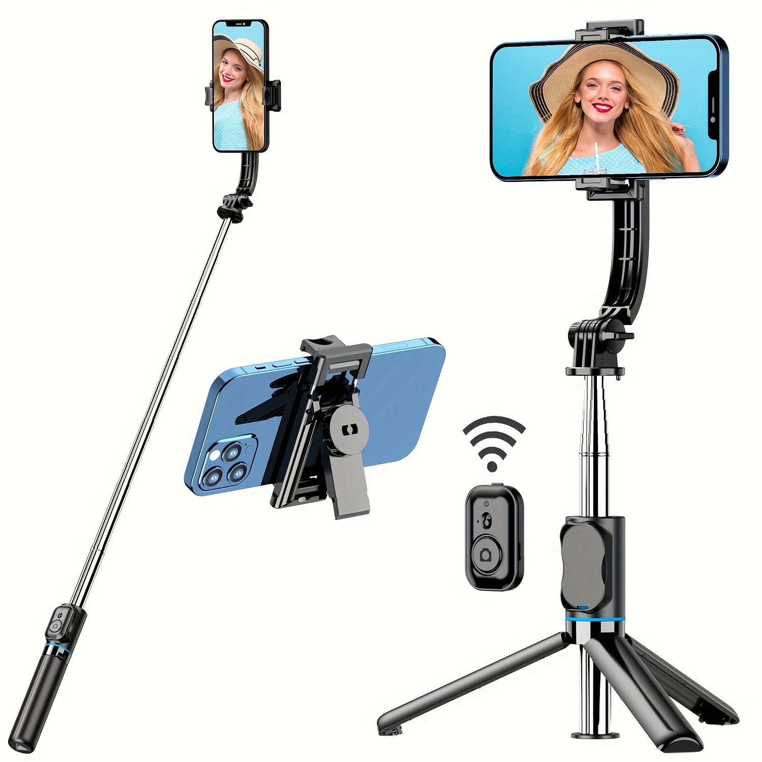  Trípode para selfie stick con control remoto inalámbrico  desmontable, 4 en 1 extensible portátil selfie stick y trípode para  teléfono compatible con Gopro, iPhone/Samsung/Huawei, etc. : Celulares y  Accesorios