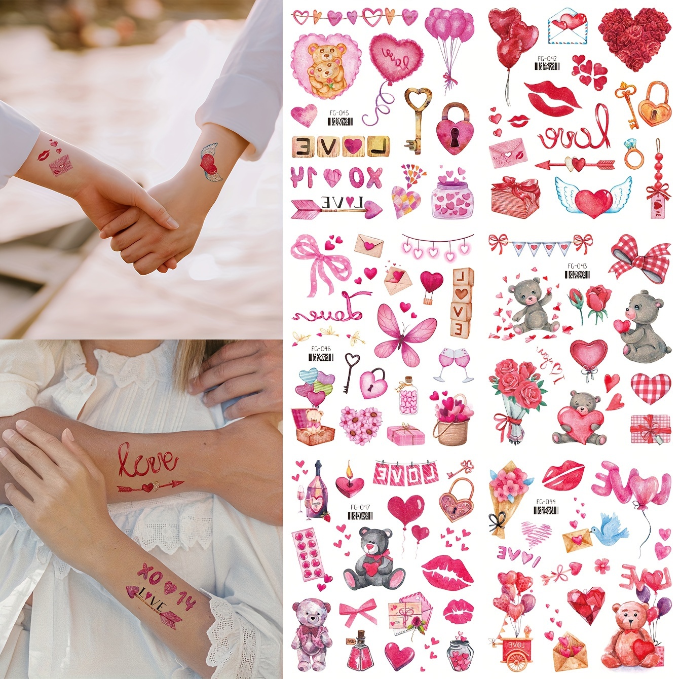 80 Pieces Heart Tattoo Assorted Heart Tattoos Valentines Day Red