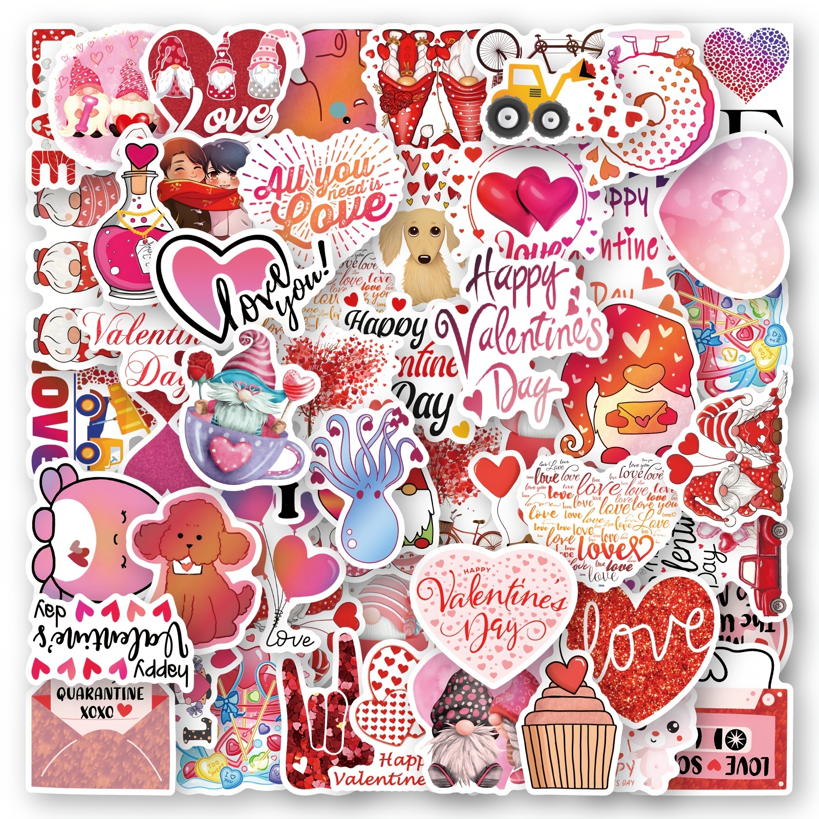 50-500pcs Sparkle Heart Stickers Red Love Scrapbooking Adhesive Stickers  for Valentine's Day Wedding Decor Stationery Sticker