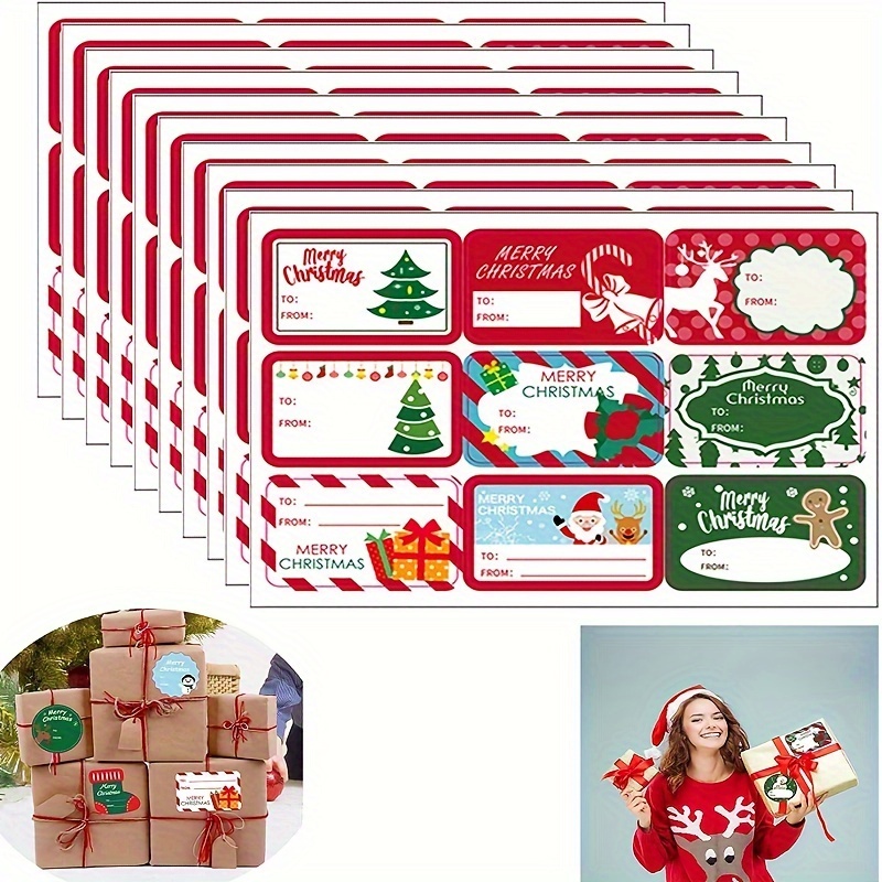 300Pcs Christmas Name Tags Gifts Labels  Stickers-Santa/Snowman/Reindeer/Gift Box/Elf/Gingerbread House-on Wrapping  Paper/Card/Present Party Favors