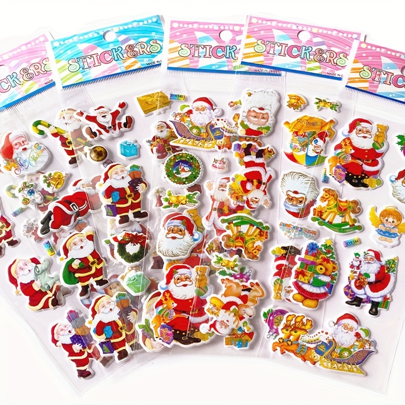 8Sheets Cute Cartoon Merry Christmas Santa Claus 3D Puffy Stickers Children  DIY Scrapbooking Diary Sticker Xmas Home Decorative