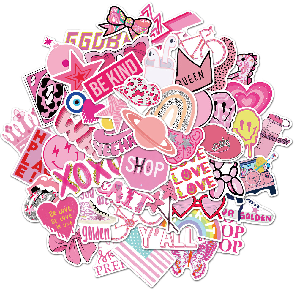 50PCS Y2k Room Decor Aesthetic - Pink Y2k Stickers, 2000s Room Decor,  Trendy Y2k Art Prints for Girls Dorm, Teen Bedroom Y2k Stuff, Bumpers Bikes