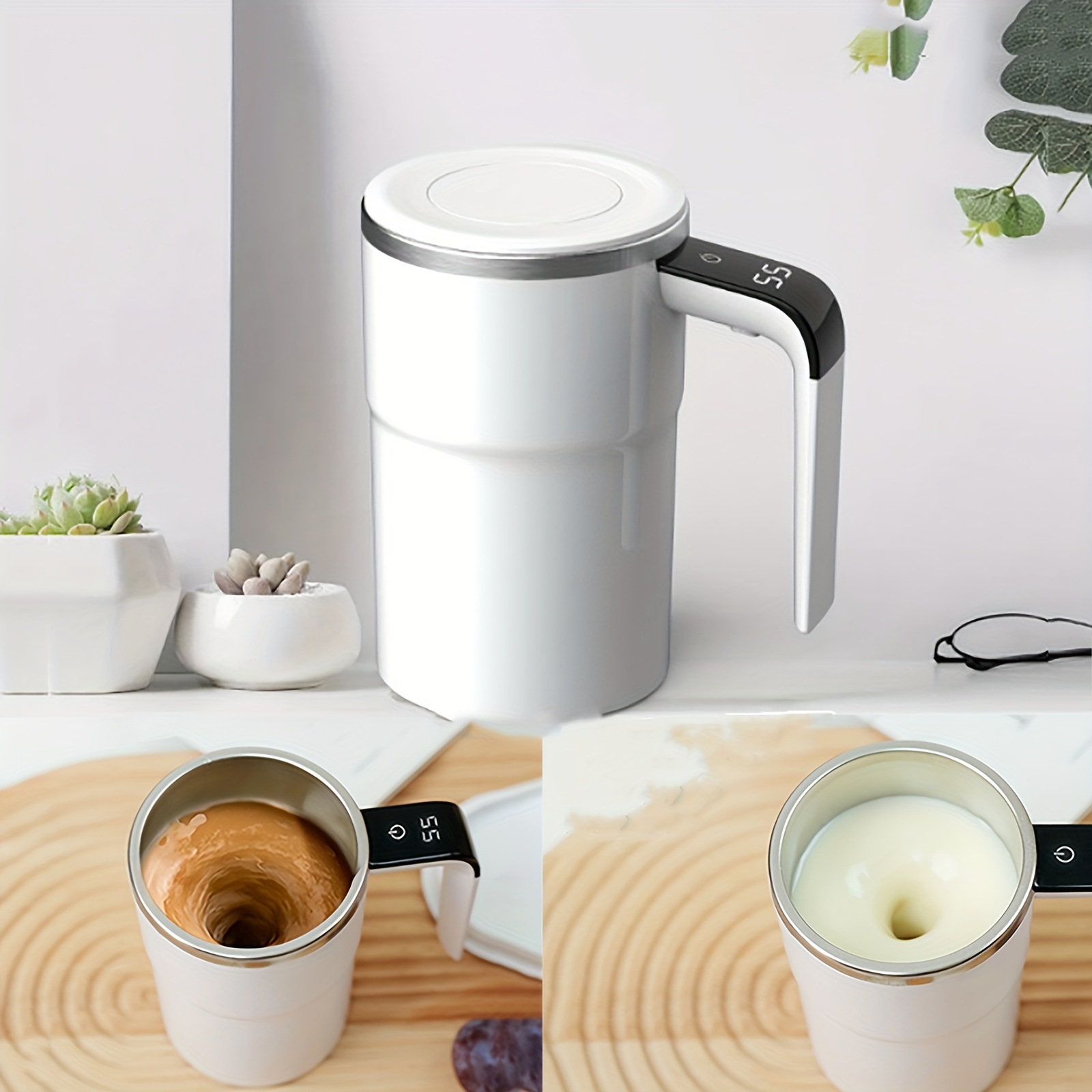 1pc 400ml Stainless Steel Self Stirring Mug Lid With Automatic Coffee Mixing  Function, Automatic Stirring Cup