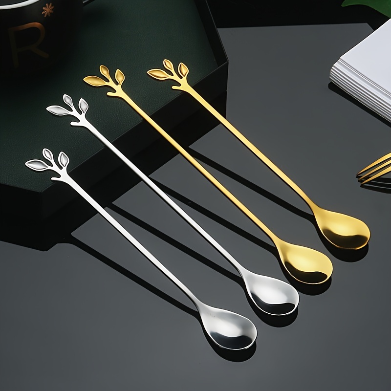 2pcs/set Luxury Light Gold Zinc Alloy Metal Long-handled Coffee