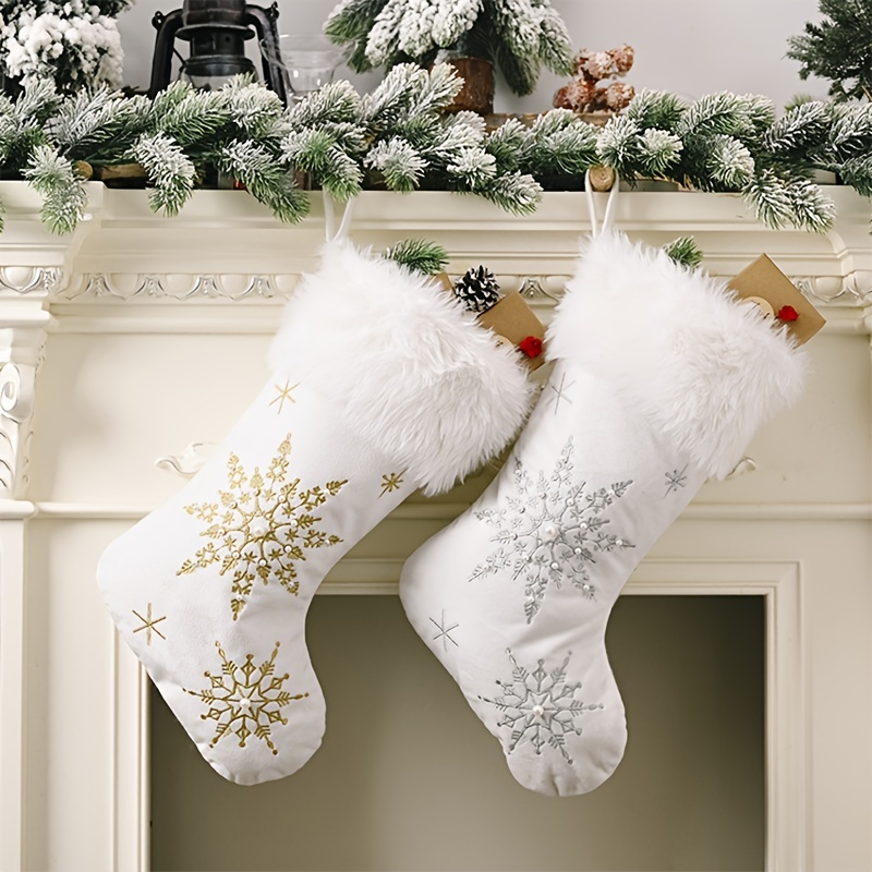 Medias de Navidad, medias amarillas de felpa de piel sintética de 17  pulgadas, calcetines colgantes grandes para la familia, vacaciones,  decoración de