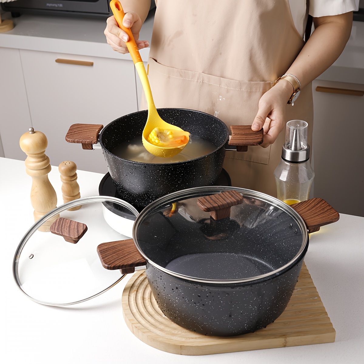 Cast Iron Non stick Soup Pot With Solid Wood Handle Lid - Temu