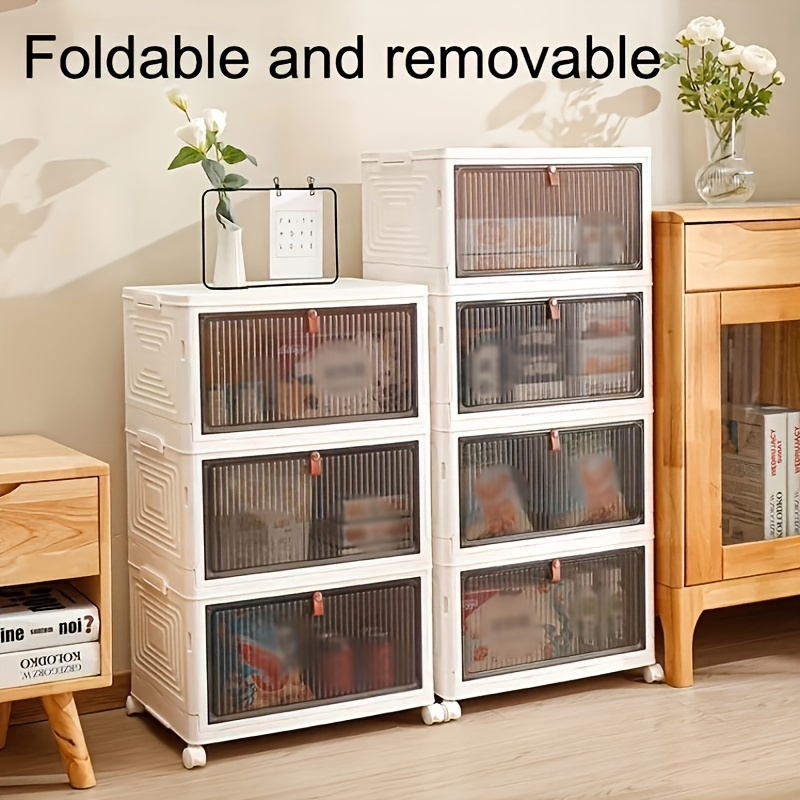 Foldable Clothes Storage Cabinet With Wheels Splicing - Temu