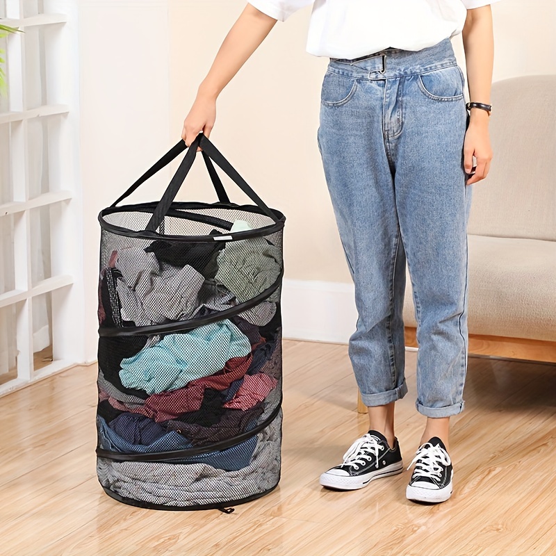 Cesto de malla para la ropa sucia, cesta plegable con bolsillo lateral,  almacenamiento pequeño - AliExpress