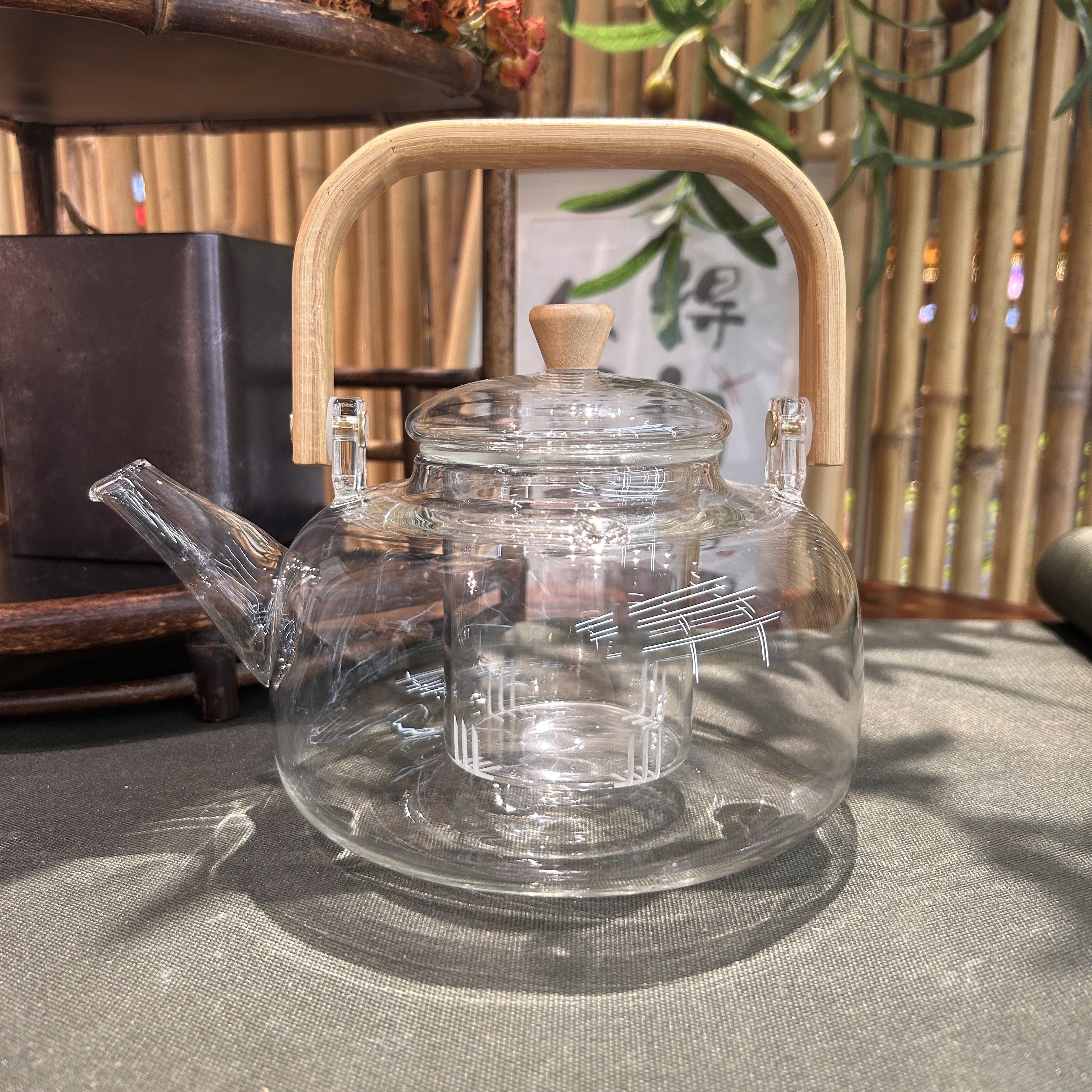 Service à thé avec poignée en bois, bouilloire en verre haute température,  filtre à double couche