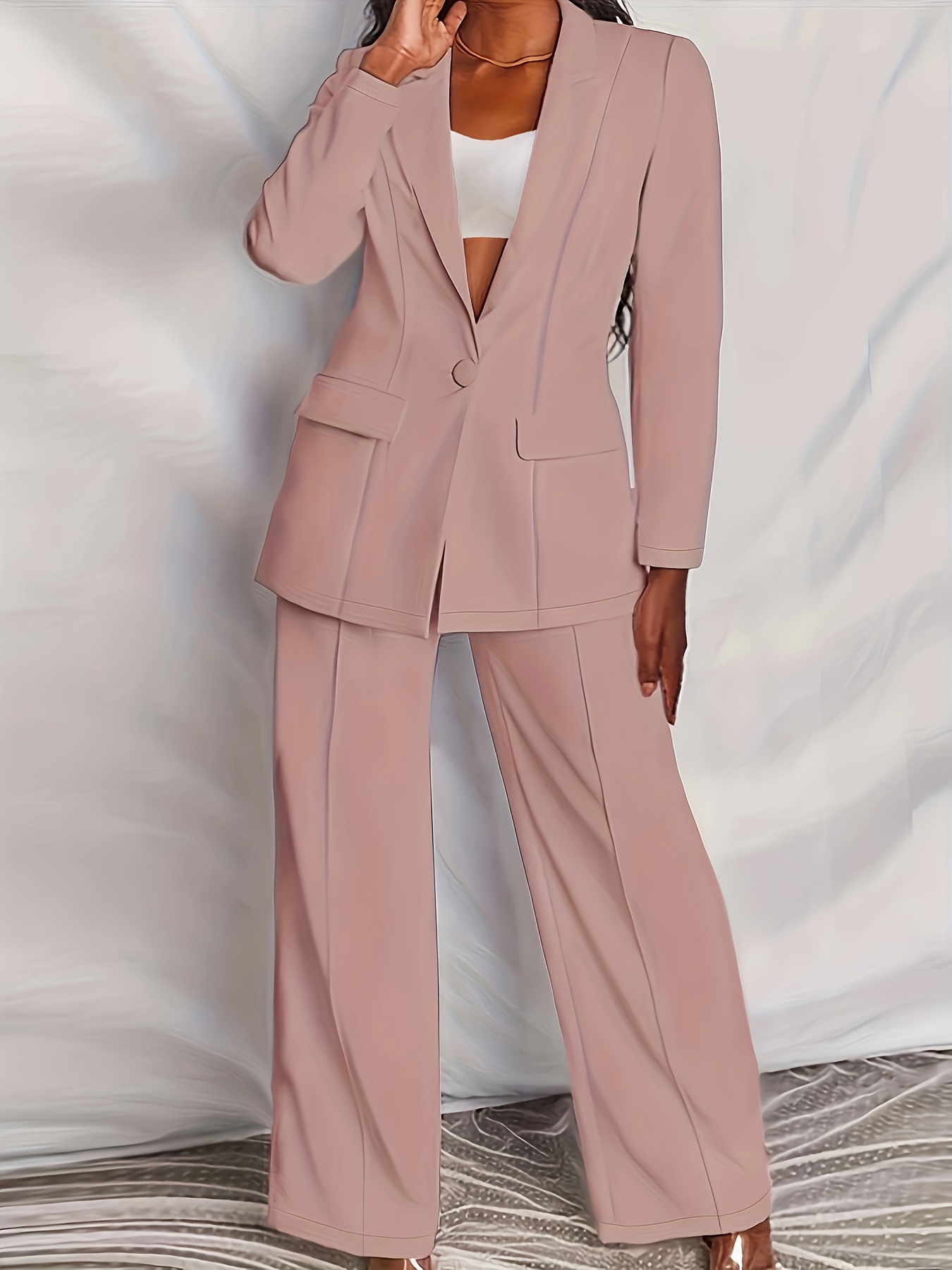  Conjunto de traje de trabajo para mujer, blazer de manga larga  + pantalones rectos de pierna ancha, conjunto formal de 2 piezas, con  botones, casual, elegante, Negro - : Ropa, Zapatos y Joyería